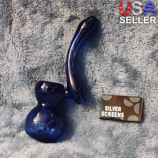 Small Elegant Sapphire Blue Water Pipe Tobacco Smoking Herb Glass Travel Size