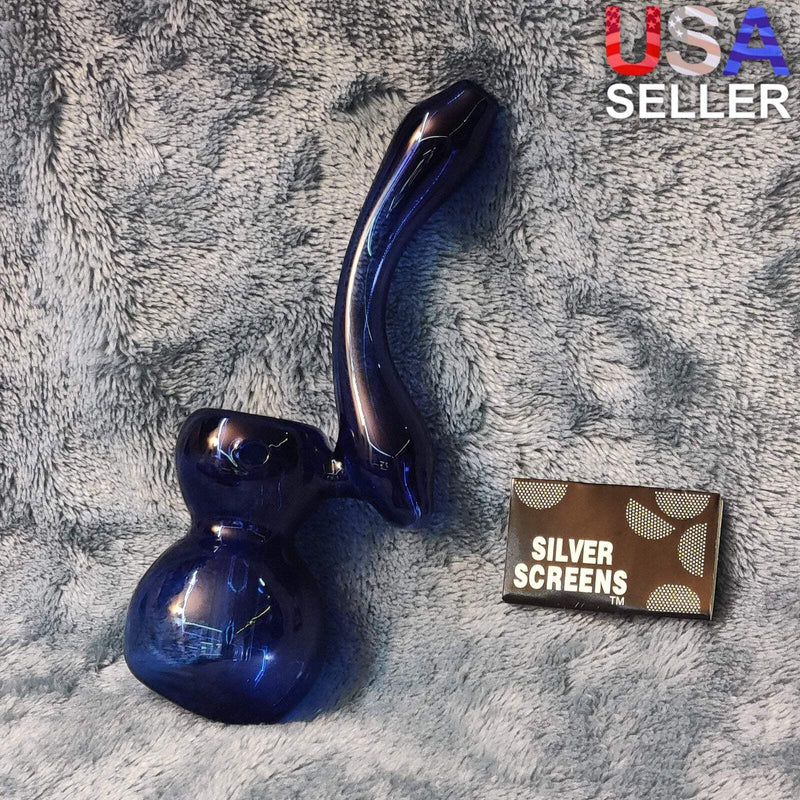 Small Elegant Sapphire Blue Water Pipe Tobacco Smoking Herb Glass Travel Size
