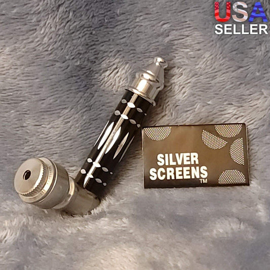 Small Black Luxury Metal Smoking Pipe Tobacco Herb Silver Portable Pocket Size