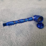 Small Blue Deluxe Smoking Pipe Tobacco Herb Portable Metal Glass Travel Size