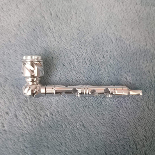 Small Silver Deluxe Smoking Pipe Tobacco Herb Portable Metal Glass Travel Size