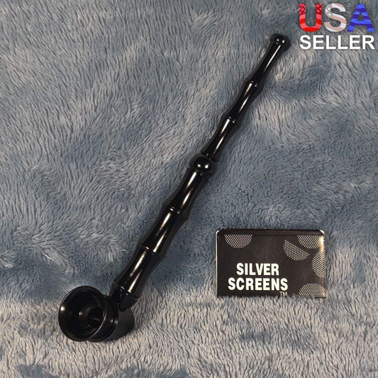 Small Long Black Bamboo Smoking Pipe Tobacco Herb Portable Metal Travel Size