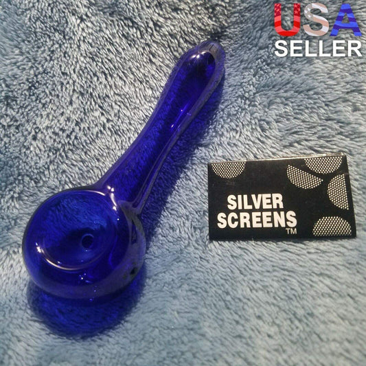 Small Sapphire Blue Smoking Pipe Tobacco Herb Portable Glass Spoon Pocket Size