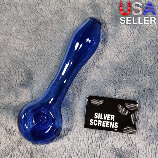 Small Ice Blue Smoking Pipe Tobacco Herb Portable Glass Spoon Pocket Size