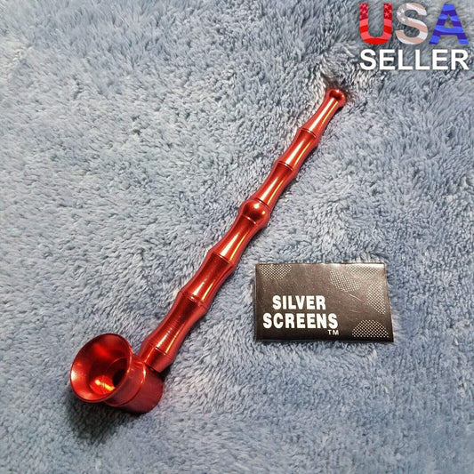 Small Long Red Bamboo Smoking Pipe Tobacco Herb Portable Metal Travel Size