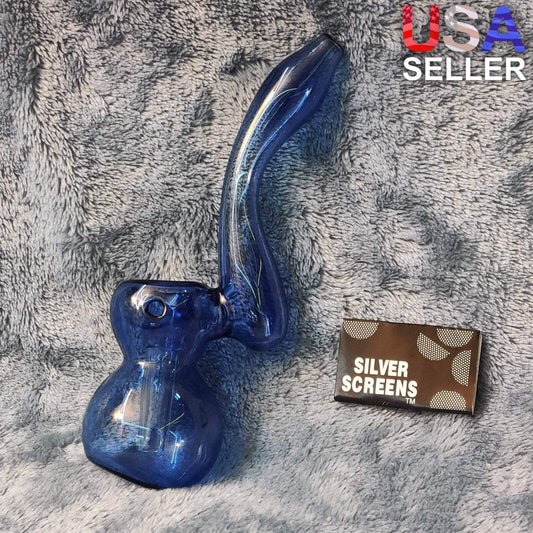 Small Elegant Ice Blue Water Pipe Tobacco Smoking Glass Travel Size