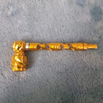 Small Gold Deluxe Smoking Pipe Tobacco Herb Portable Metal Glass Travel Size