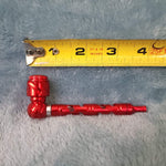 Small Red Deluxe Smoking Pipe Tobacco Herb Portable Metal Glass Travel Size