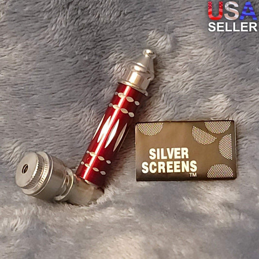 Small Red Luxury Metal Smoking Pipe Tobacco Herb Silver Portable Pocket Size