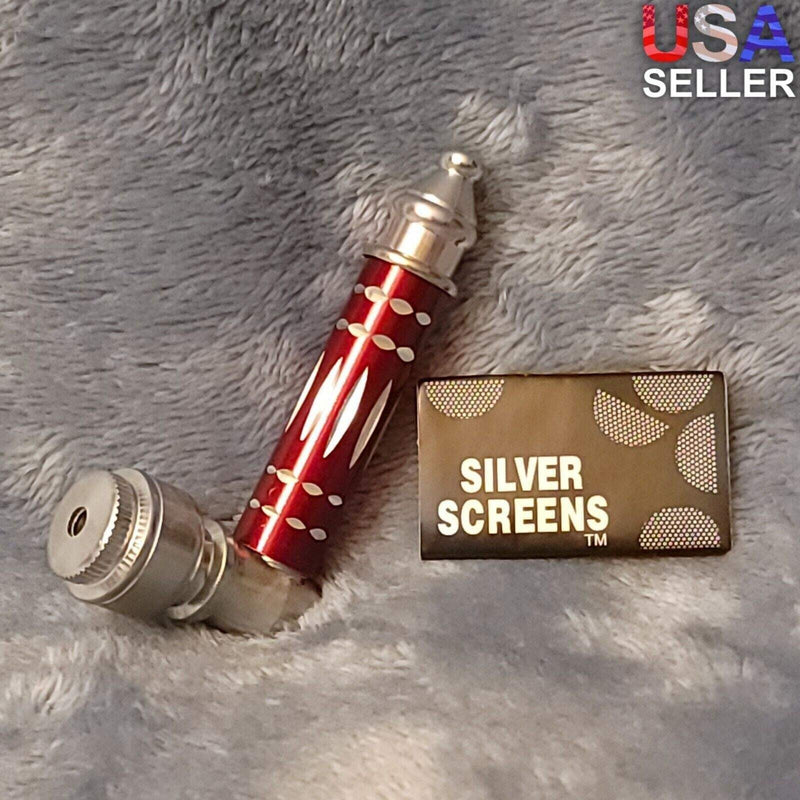Small Red Luxury Metal Smoking Pipe Tobacco Herb Silver Portable Pocket Size