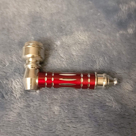 Small Red Luxury Metal Smoking Pipe Tobacco Herb Silver Portable Pocket Size