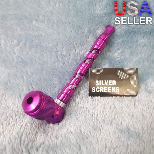 Small Purple Deluxe Smoking Pipe Tobacco Herb Portable Metal Glass Travel Size