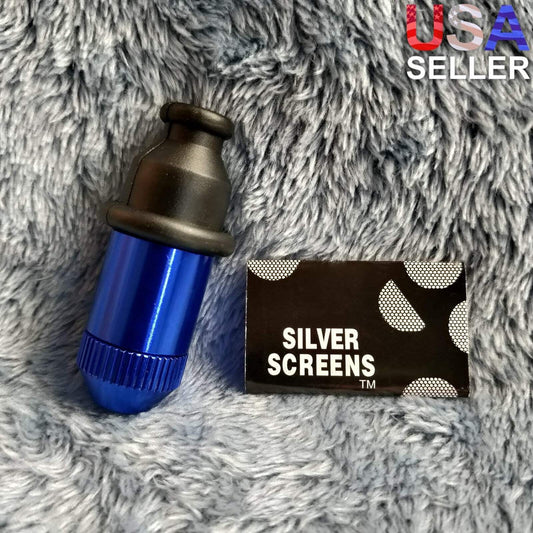 Small Flared Blue Bullet Smoking Pipe Tobacco Herb Portable Metal Travel Size