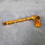 Small Gold Deluxe Smoking Pipe Tobacco Herb Portable Metal Glass Travel Size