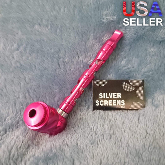Small Pink Deluxe Smoking Pipe Tobacco Herb Portable Metal Glass Travel Size