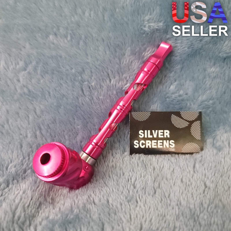Small Pink Deluxe Smoking Pipe Tobacco Herb Portable Metal Glass Travel Size