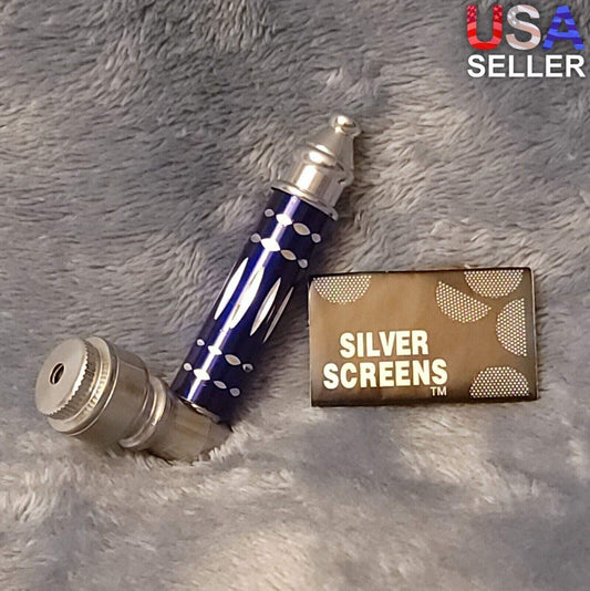 Small Blue Luxury Metal Smoking Pipe Tobacco Herb Silver Portable Pocket Size