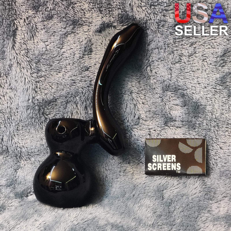 Small Elegant Obsidian Black Water Pipe Tobacco Smoking Herb Glass Travel Size