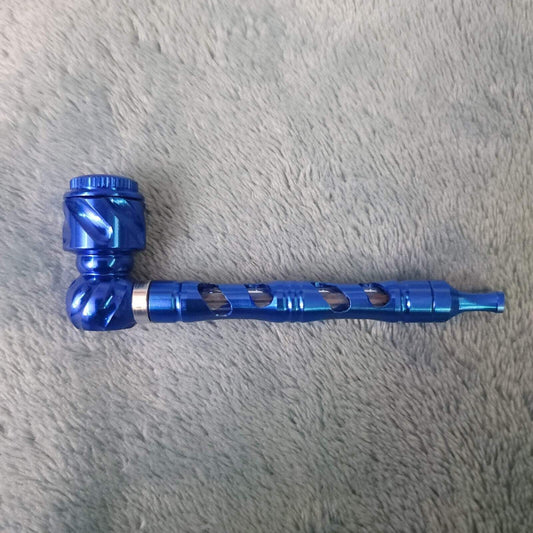 Small Blue Deluxe Smoking Pipe Tobacco Herb Portable Metal Glass Travel Size