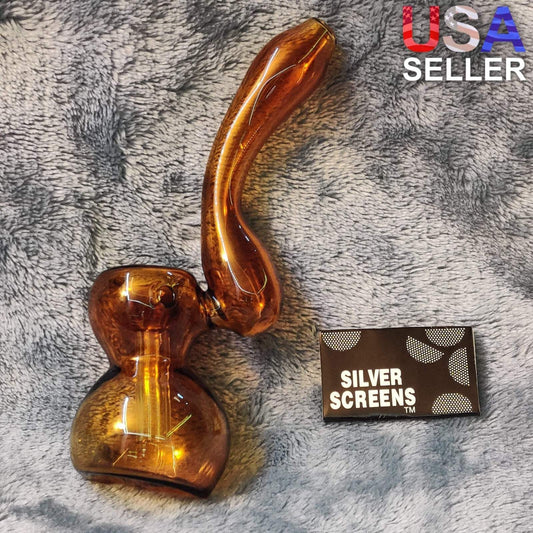 Small Elegant Amber Red Water Pipe Tobacco Smoking Herb Glass Travel Size