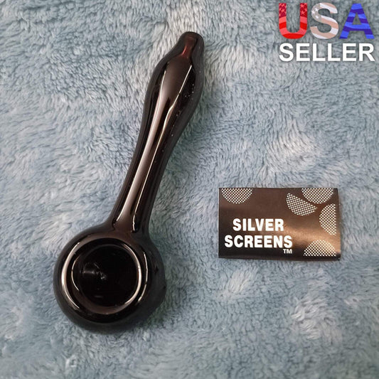 Small Obsidian Black Smoking Pipe Tobacco Herb Portable Glass Spoon Pocket Size