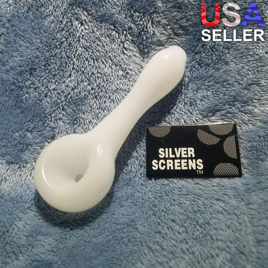 Small Pearl White Smoking Pipe Tobacco Herb Portable Glass Spoon Pocket Size