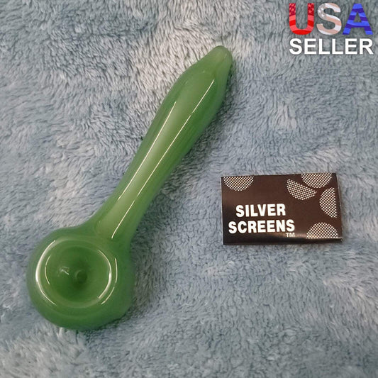 Small Olive Green Smoking Pipe Tobacco Herb Portable Glass Spoon Pocket Size