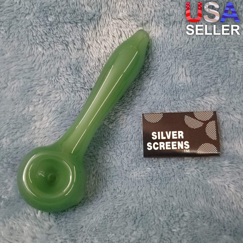 Small Olive Green Smoking Pipe Tobacco Herb Portable Glass Spoon Pocket Size