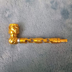Small Gold Deluxe Smoking Pipe Tobacco Herb Portable Metal Glass Travel Size
