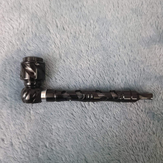 Small Black Deluxe Smoking Pipe Tobacco Herb Portable Metal Glass Travel Size